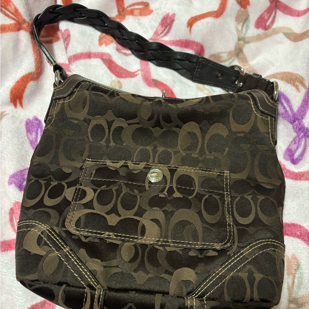 Coach Dark Brown Patterned Shoulder Bag
